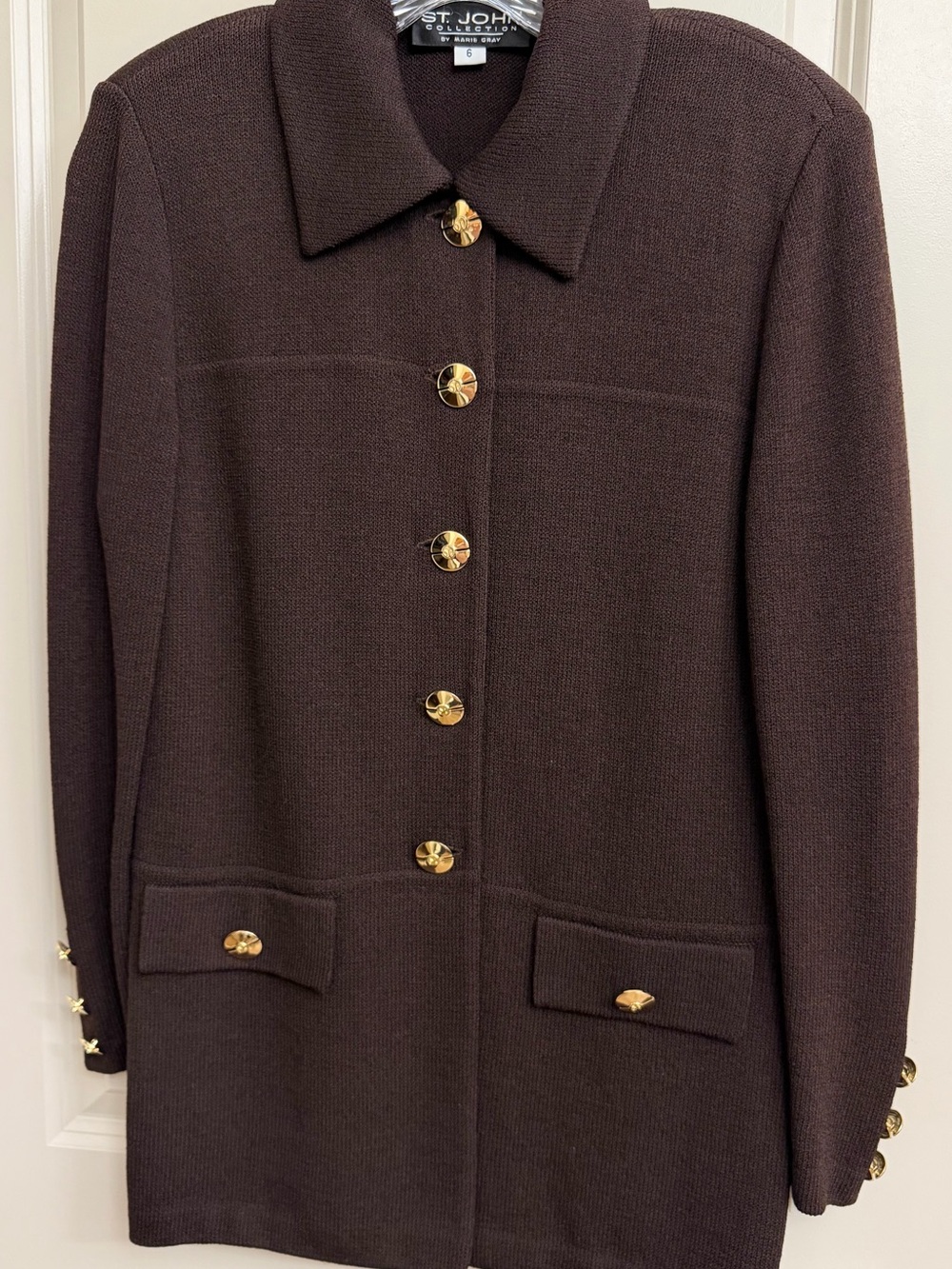 St. John Collection Brown Knit Blazer with Gold Buttons